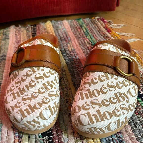 SeebyChloé Tan and White mules Slippers Size 39/8 - Picture 1 of 16